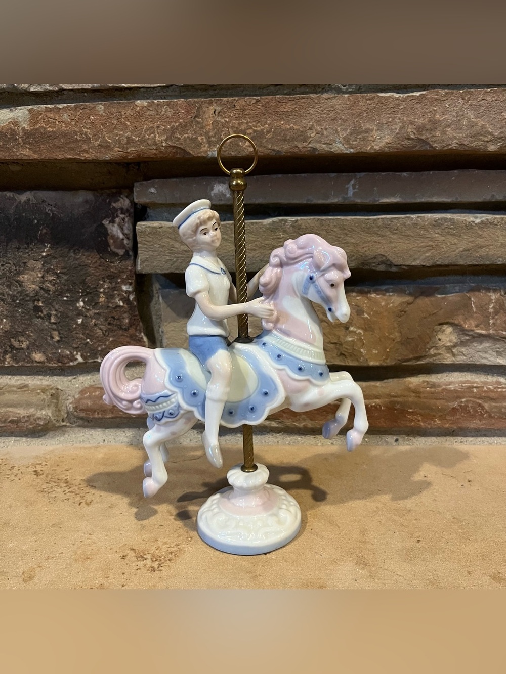 Paul Sebastian Vintage 1990 Porcelain Carousel Horse Figurine Pink & Blue